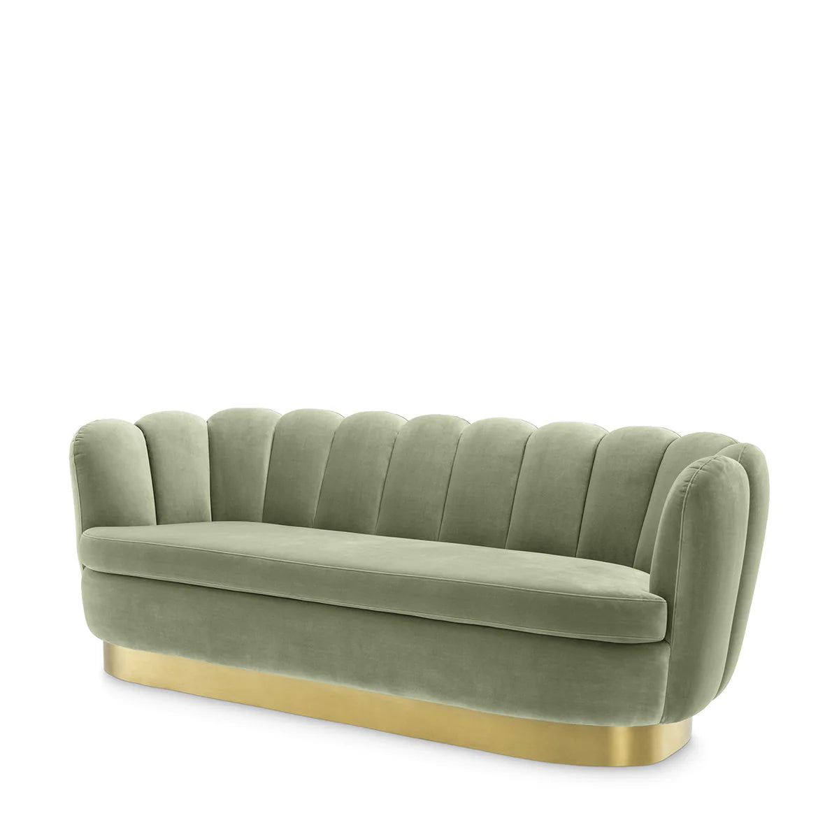 Pistachio Green Velvet, Living Room Sofa with Brass Base