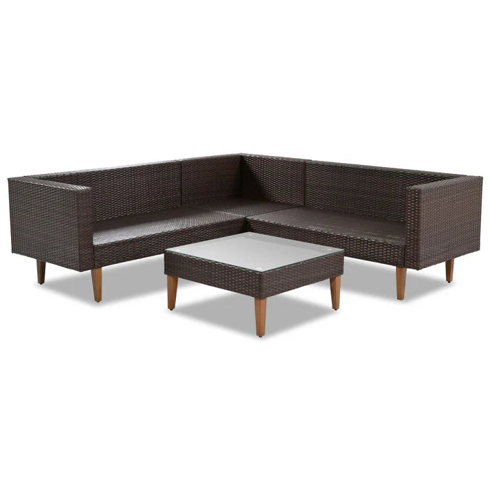 4 Piece Outdoor Wicker Sofa Set with Coffee Table and Cushions