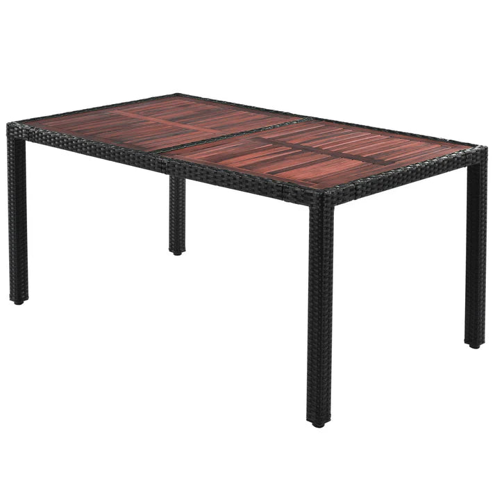 7 Piece Outdoor Dining Set with Acacia Wood Table and Cushioned Wicker Chairs