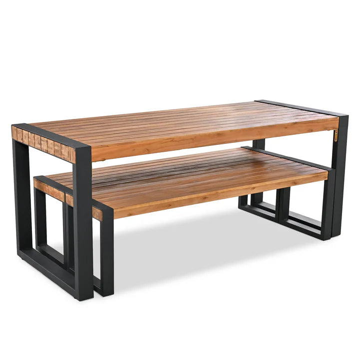 3 Piece Outdoor Dining Set with Acacia Wood Table and Benches