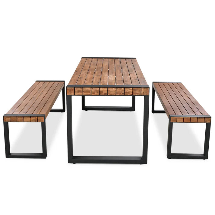 3 Piece Outdoor Dining Set with Acacia Wood Table and Benches
