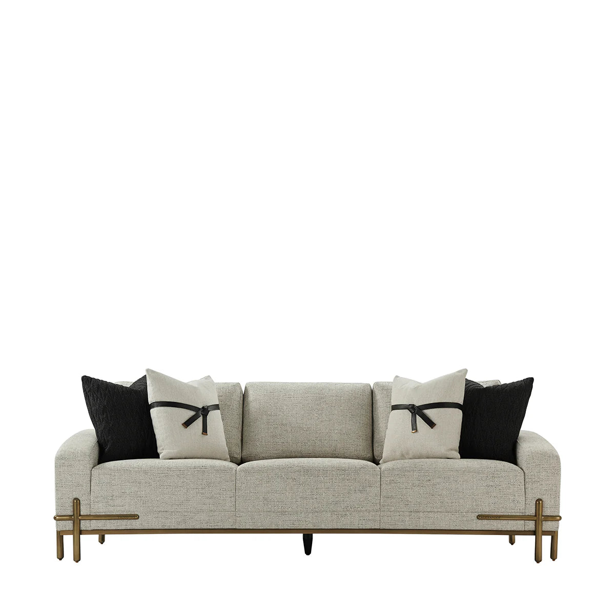 Modern Upholstered, Living Room Sofa with Bronze Metal Accents