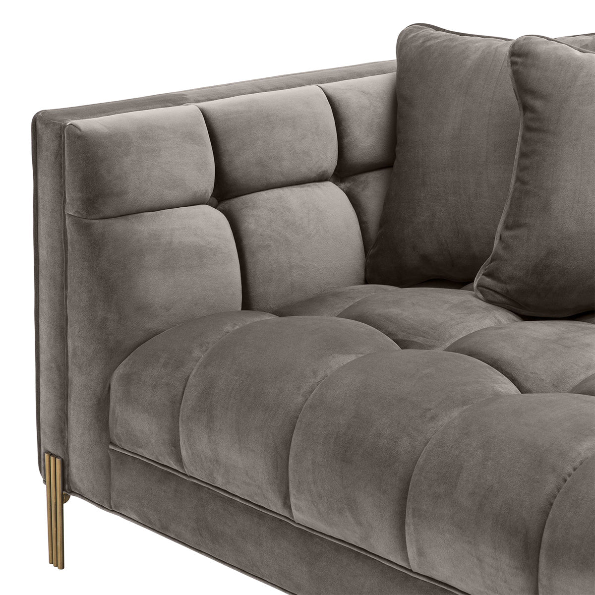 Tufted Gray Velvet, Living Room Lounge Sofa with Gold Legs