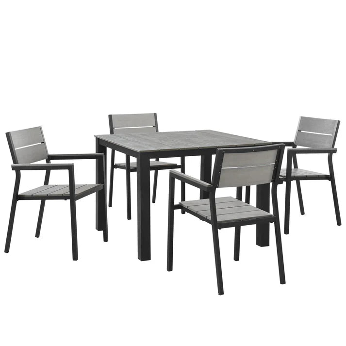 5 Piece Outdoor Dining Set with Aluminum Frame and Gray Wood Look Tabletop