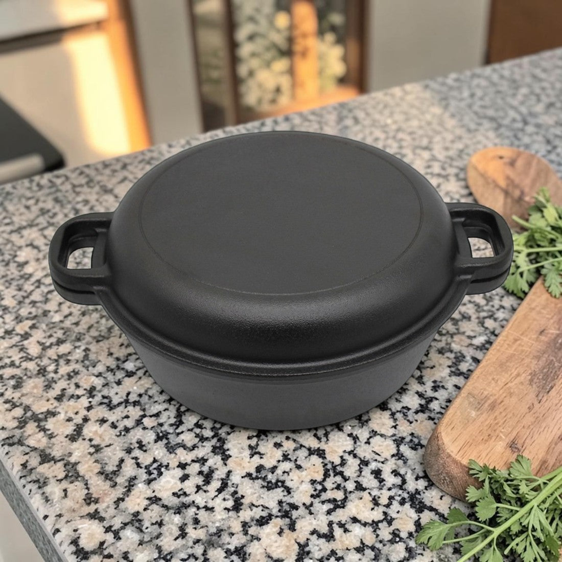 2 in 1 Cast Iron, Double Dutch Oven with Skillet Lid, 3 Qt