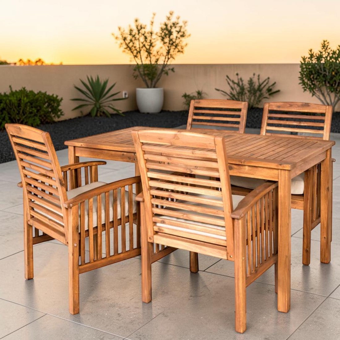 5 Piece Acacia Wood, Outdoor Dining Set with Cushioned Chairs