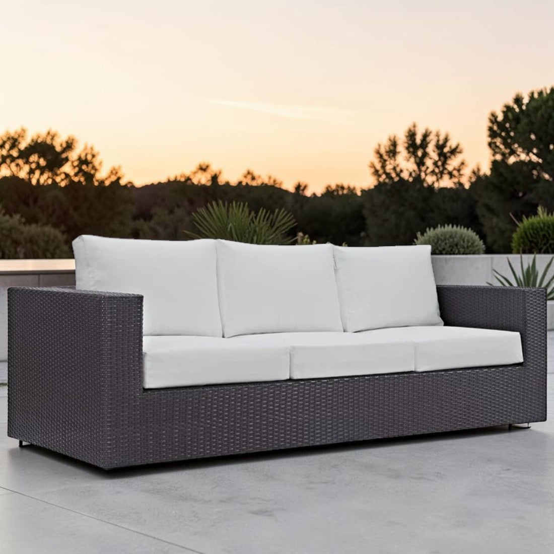 Outdoor Patio Sofa with Wicker Frame and Cushions