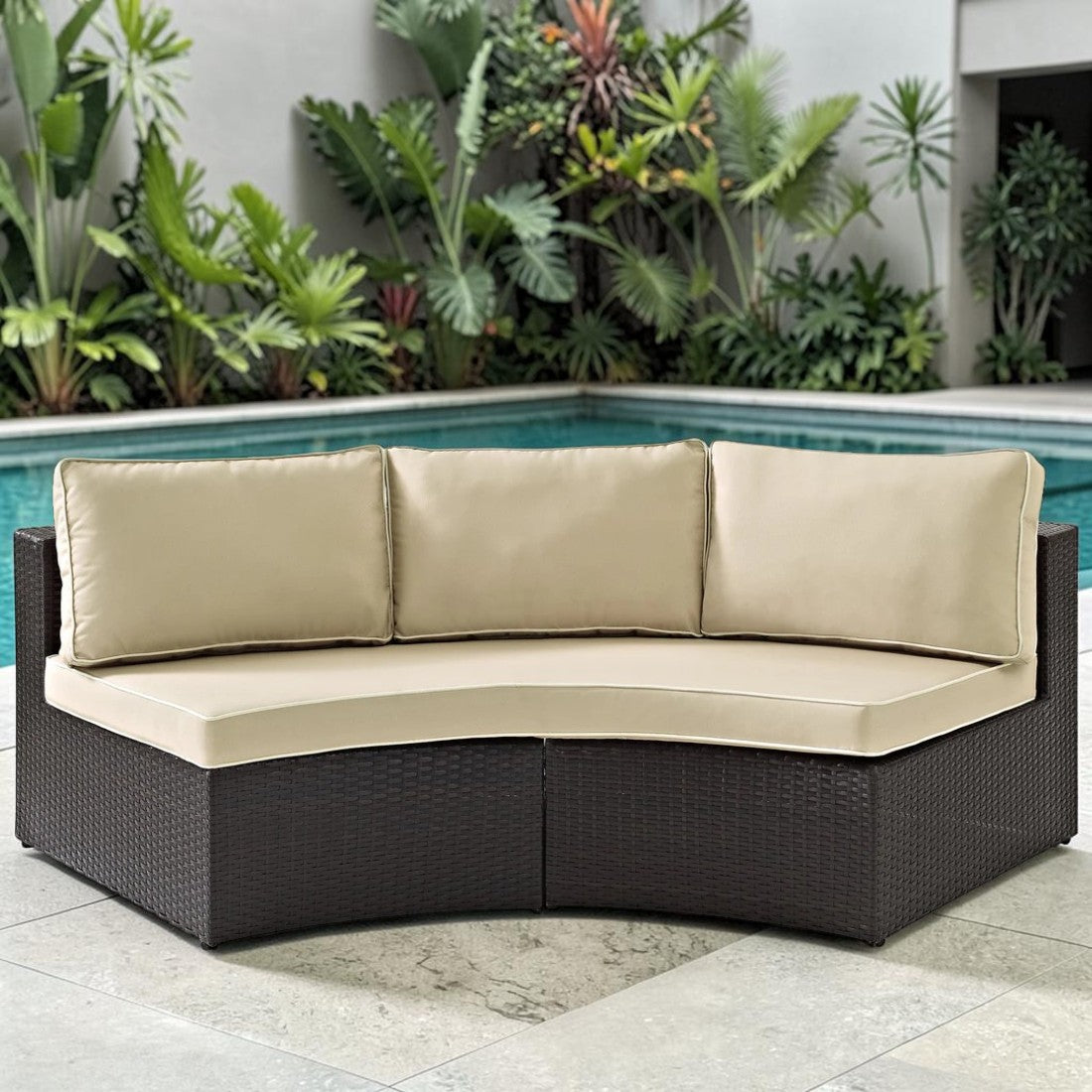 Curved Outdoor Wicker Sectional Sofa with Cushions