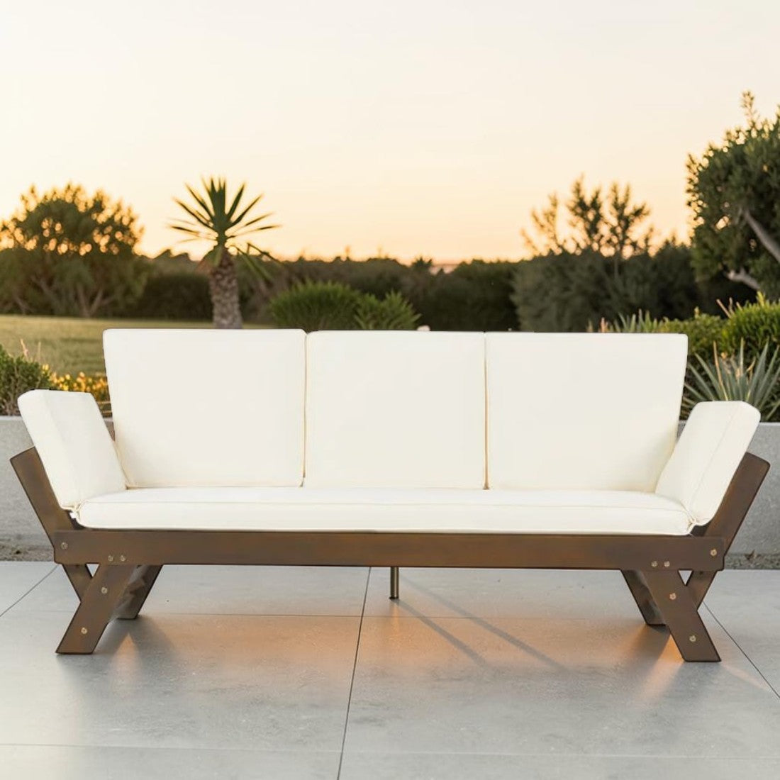Adjustable Outdoor Wooden Daybed Sofa with Cushions