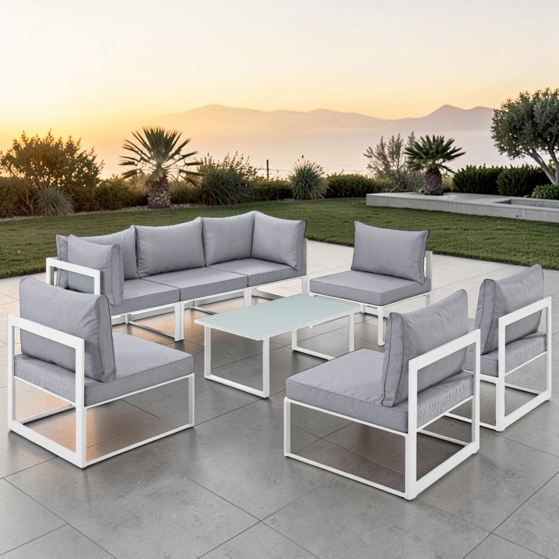 9 Piece Outdoor Sectional Sofa Set with Aluminum Frame and Coffee Table