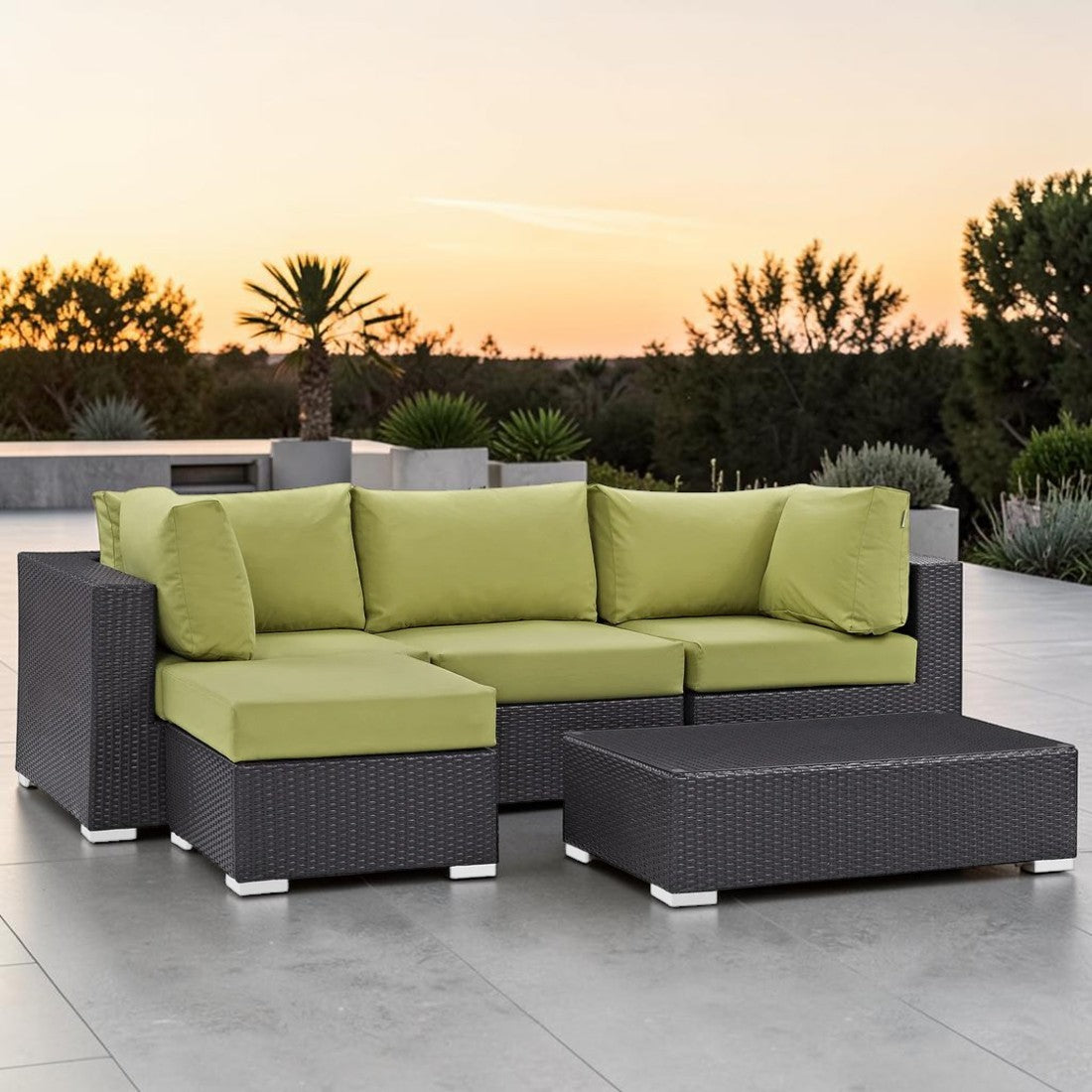 5 Piece Outdoor Sectional Sofa Set with Wicker Frame and Coffee Table