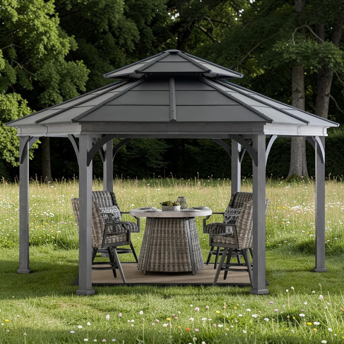 Hexagonal Hardtop Gazebo with Aluminum Frame and Ceiling Hook, 18 ft.