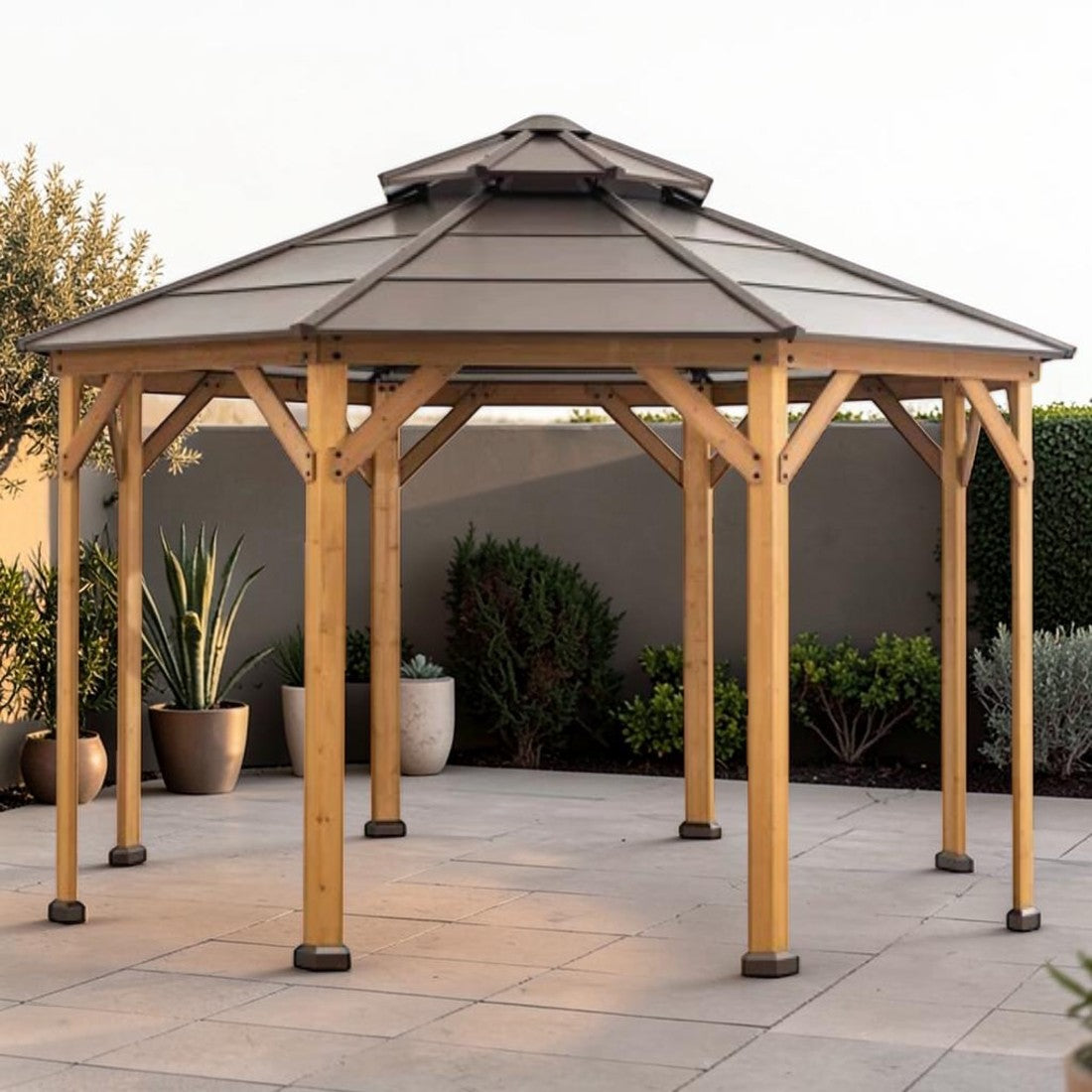 Octagon Wood Gazebo with Steel Hardtop Roof, 13 ft.
