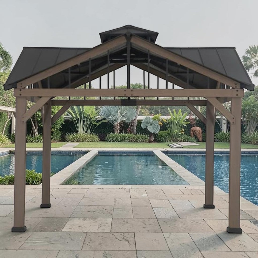 Wooden Hardtop Gazebo with Gable Roof and Roof Vent, 12 ft.