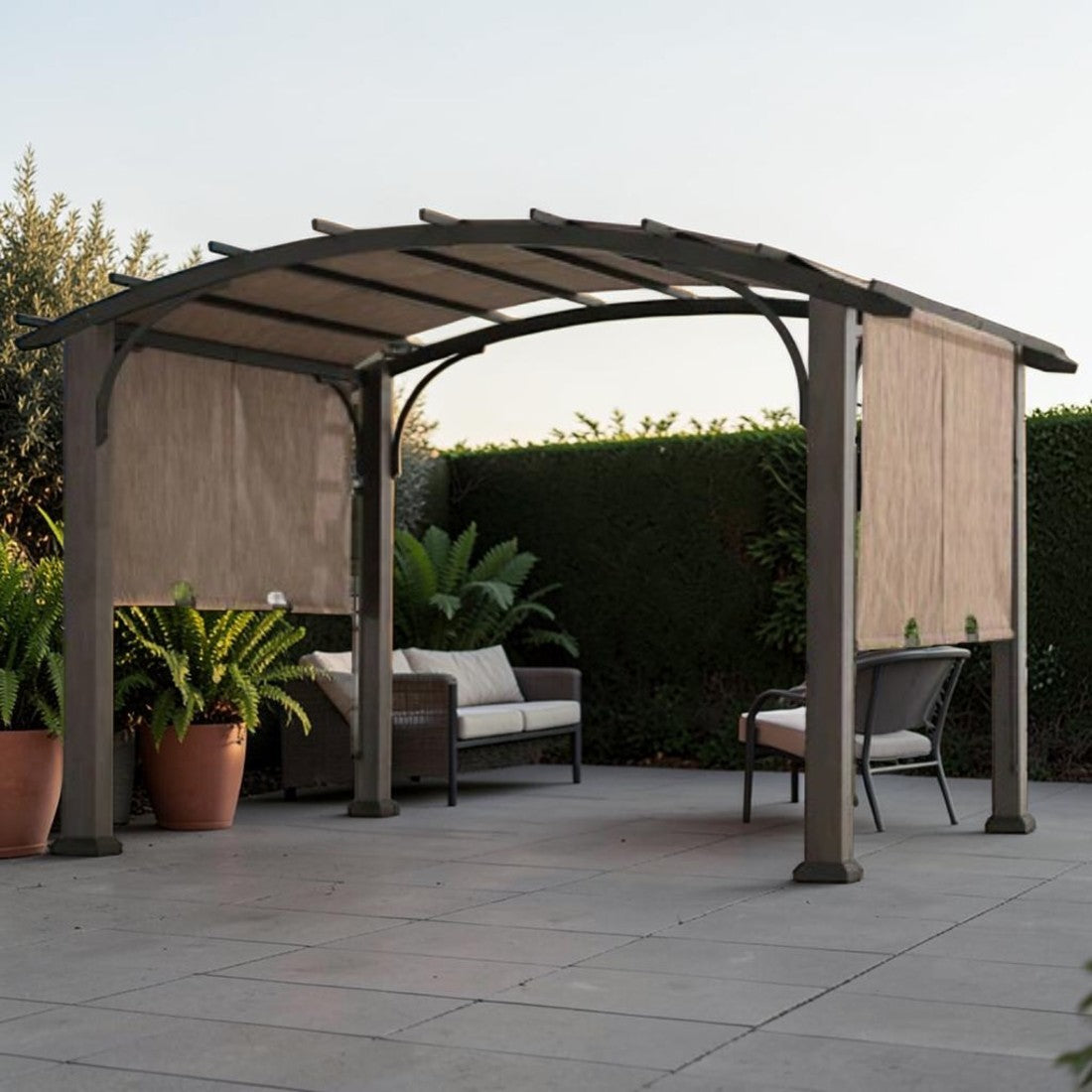 Metal Pergola with Retractable Canopy and Curved Roof, 10 ft. x 12 ft.