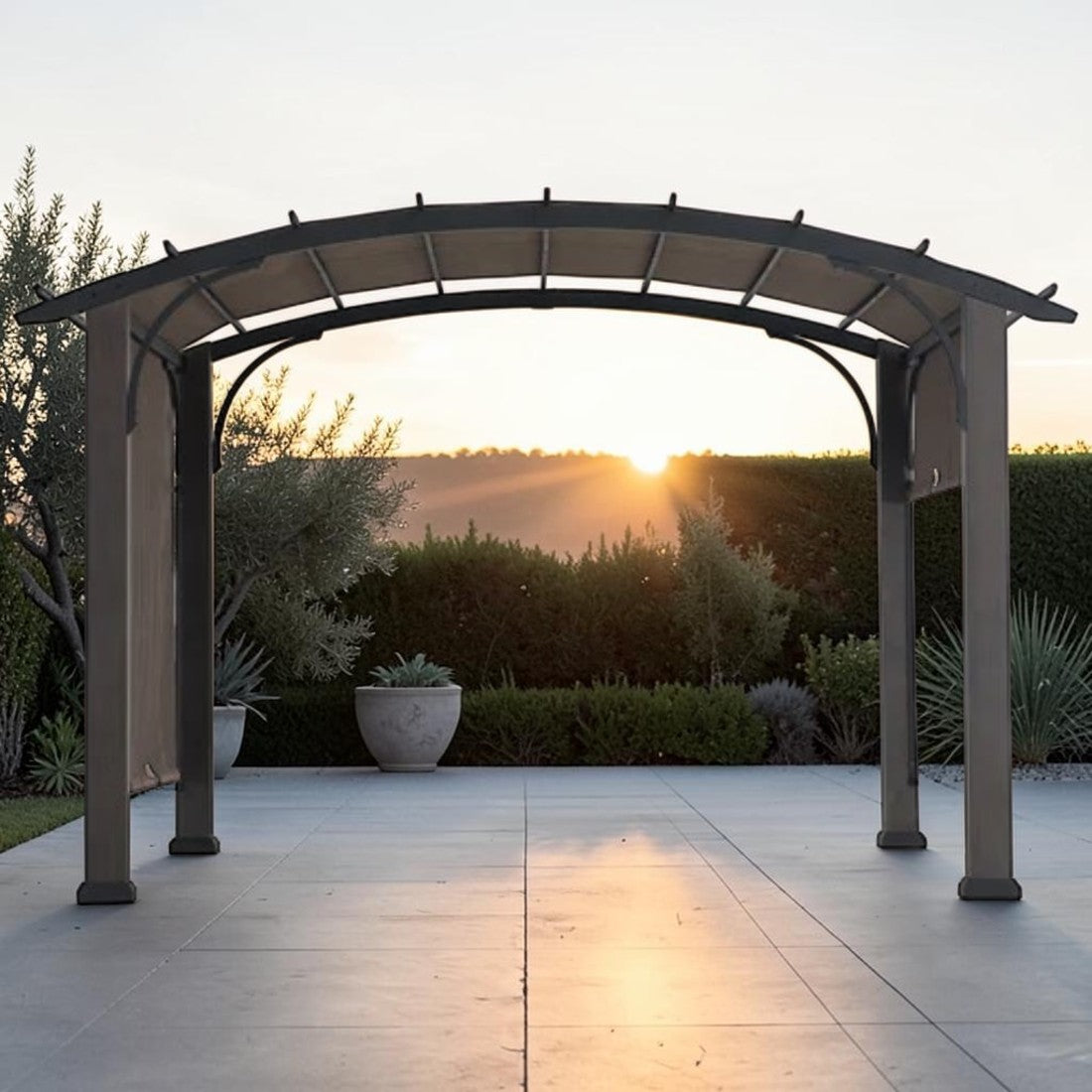 Metal Pergola with Retractable Canopy and Curved Roof, 10 ft. x 12 ft.