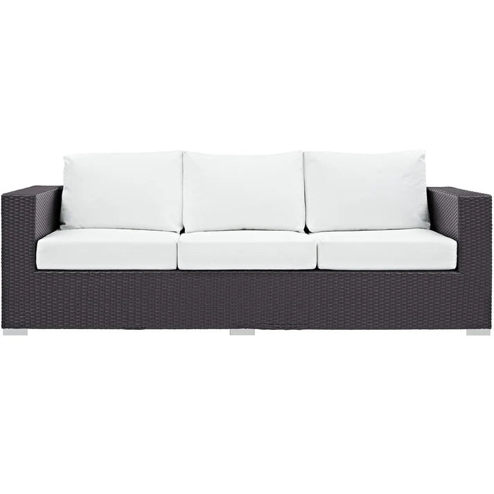 Outdoor Patio Sofa with Wicker Frame and Cushions
