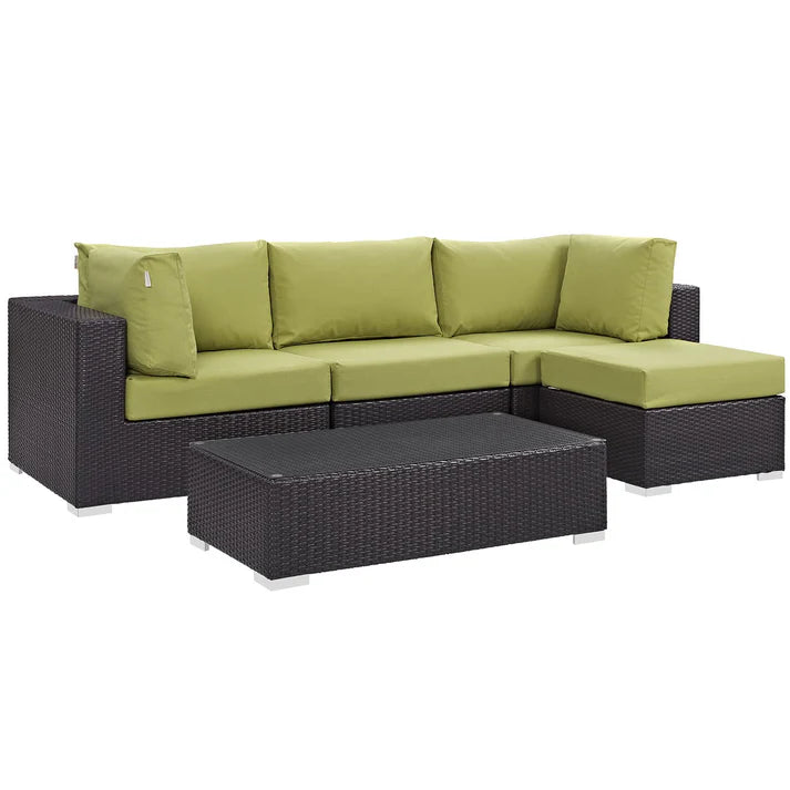 5 Piece Outdoor Sectional Sofa Set with Wicker Frame and Coffee Table