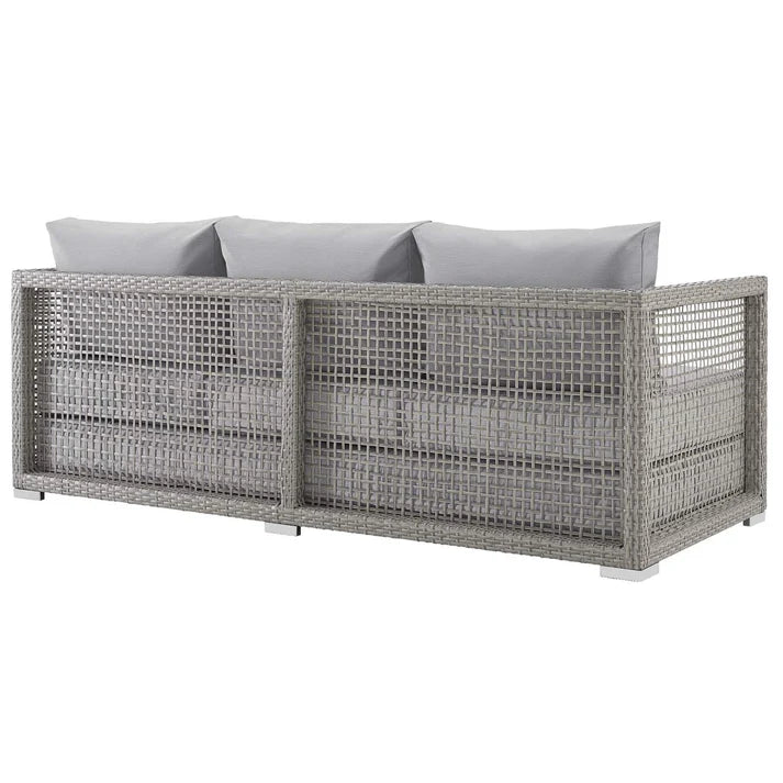 Gray Wicker, Outdoor Sofa with Cushioned Seating
