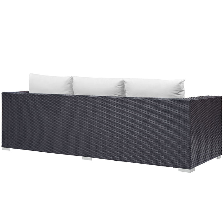 Outdoor Patio Sofa with Wicker Frame and Cushions
