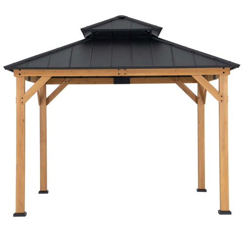 Cedar Wood Hardtop Gazebo with Steel Roof and Ceiling Hook, 11 ft.