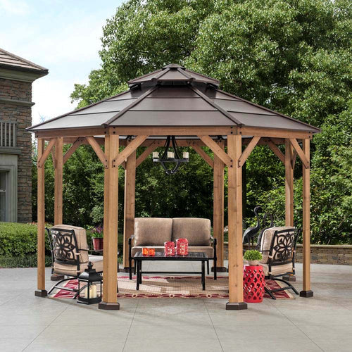 Octagon Wood Gazebo with Steel Hardtop Roof, 13 ft.