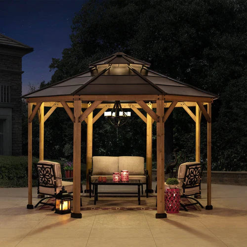 Octagon Wood Gazebo with Steel Hardtop Roof, 13 ft.
