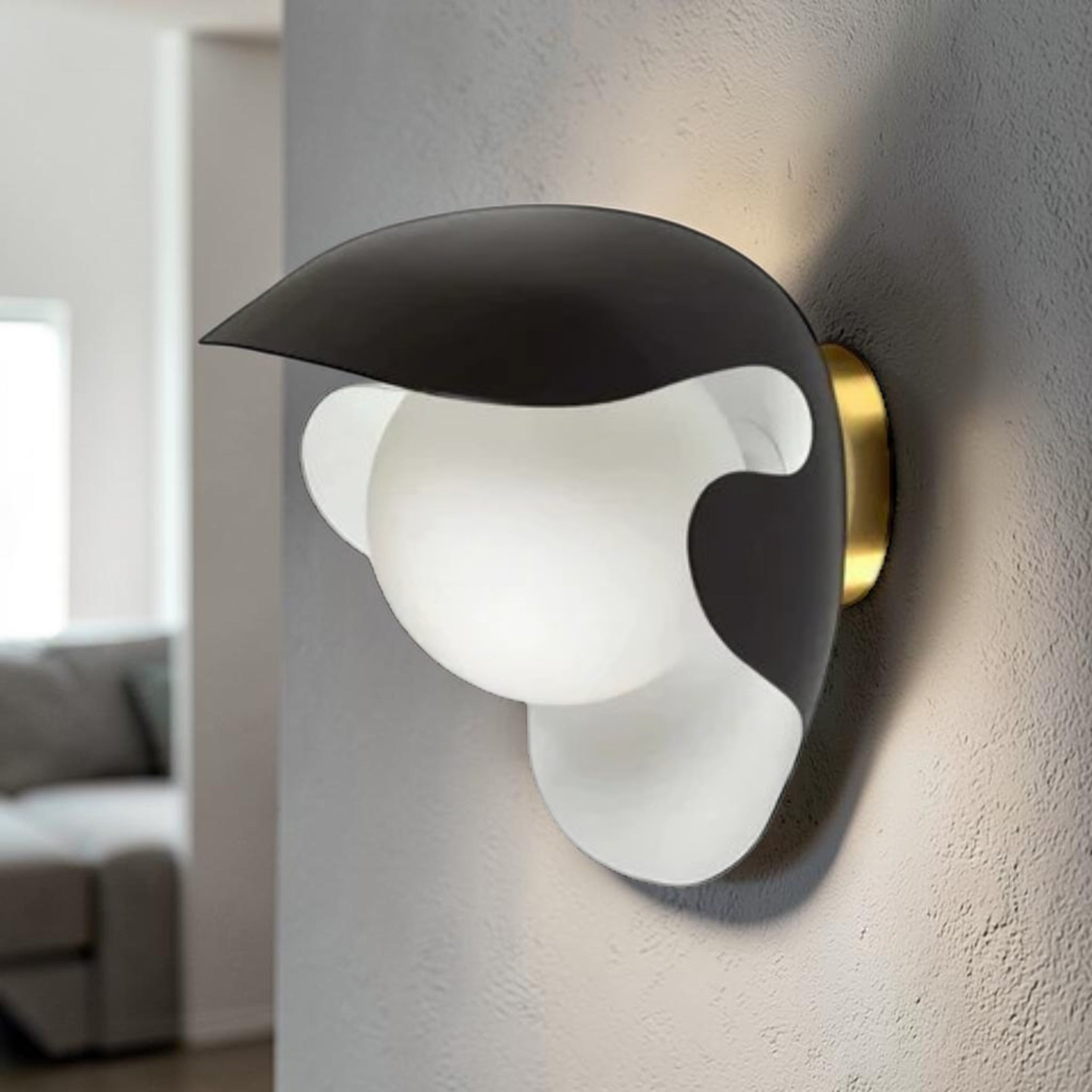 Modern Black, Wall Light with Opal Glass Globe