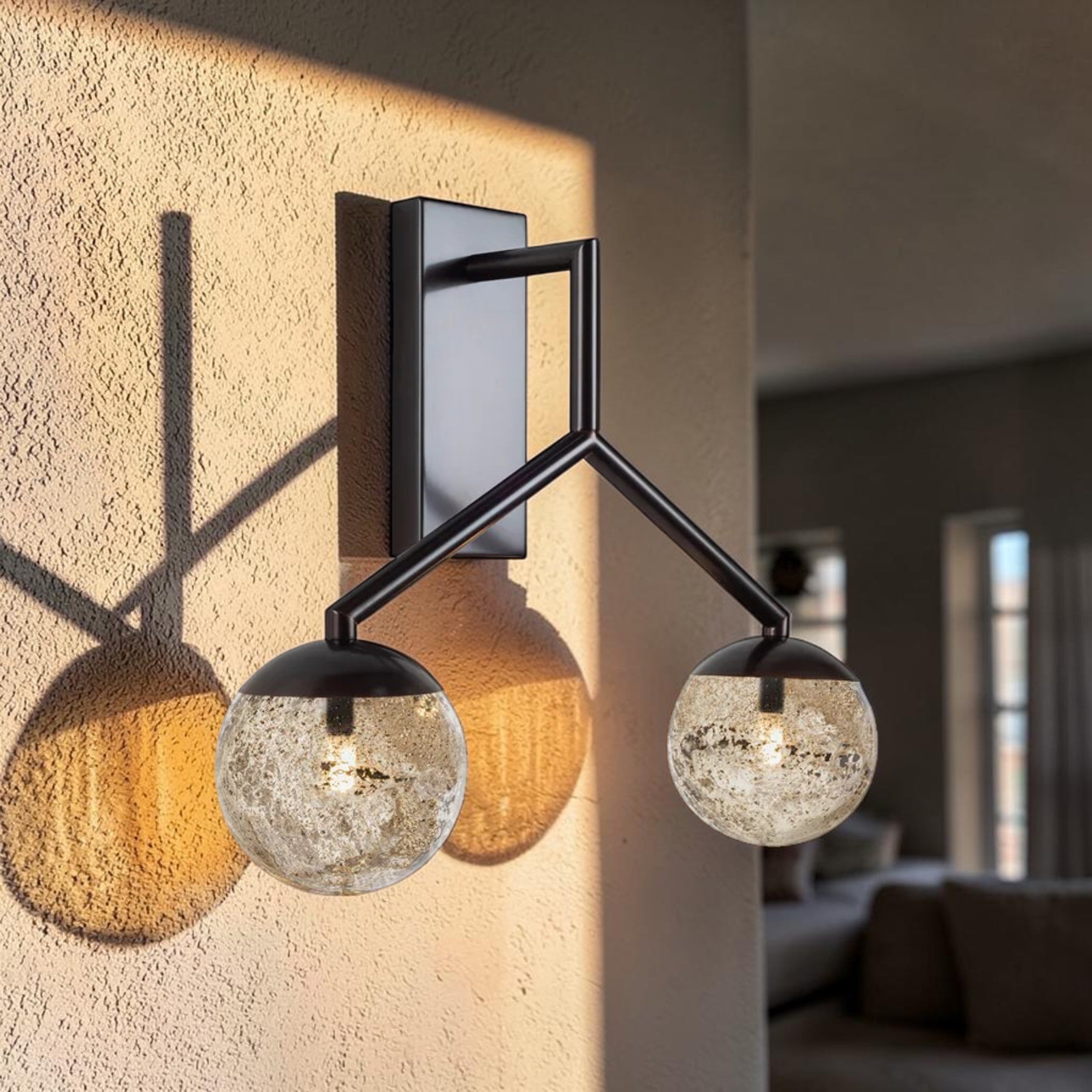Modern Double Globe, Wall Light with Textured Glass Shades