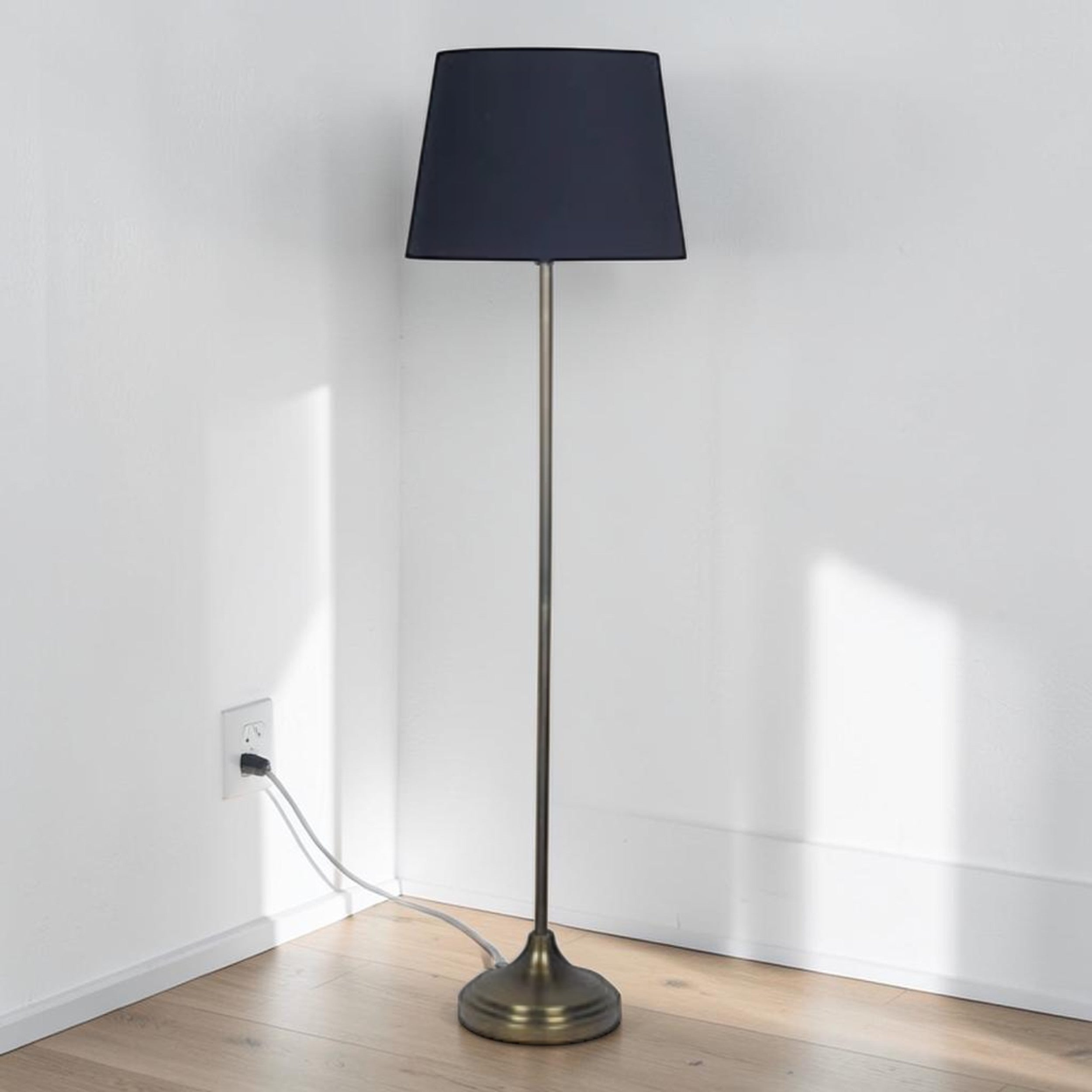 Modern Black Shade, Floor Lamp with Antique Brass Finish