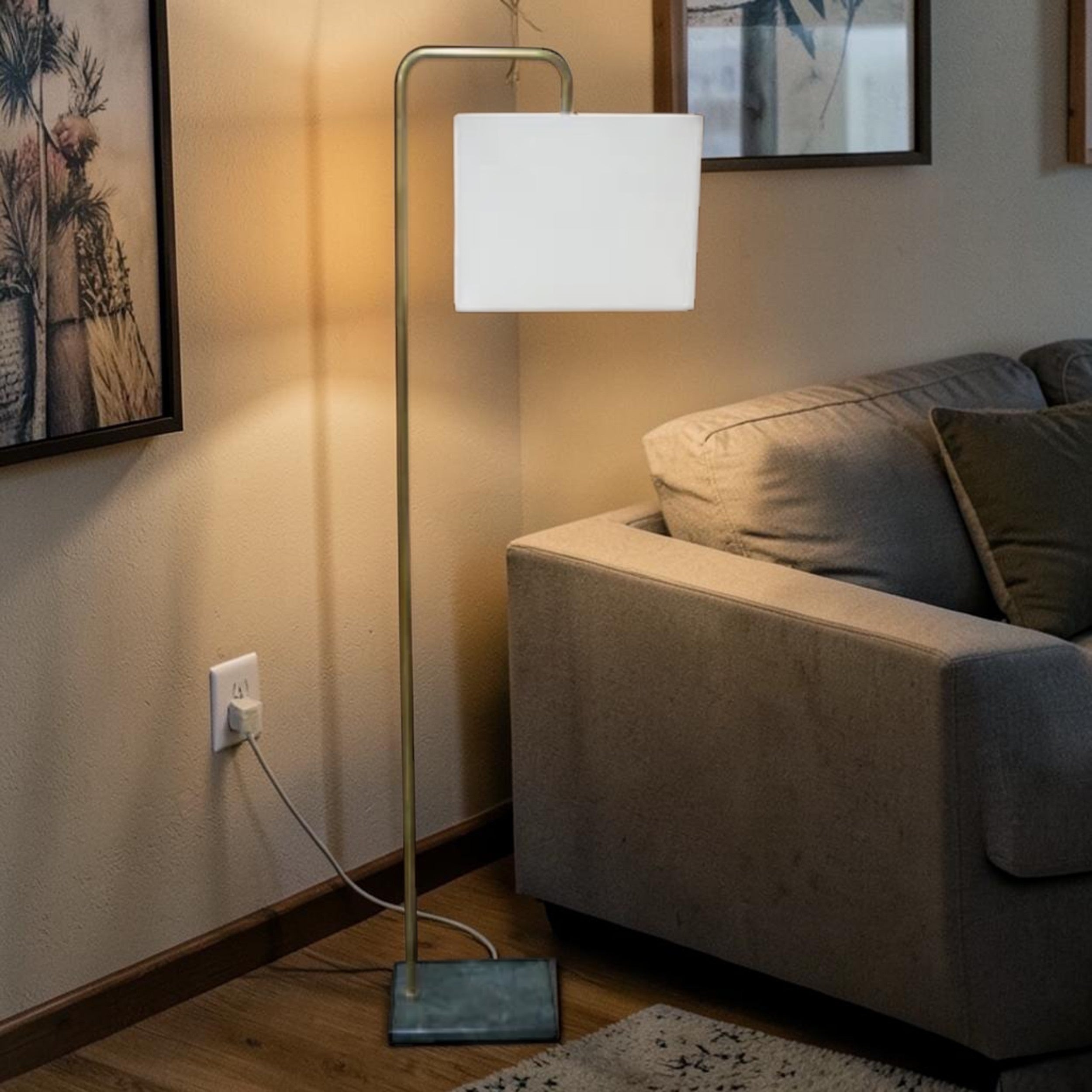 Antique Brass, Floor Lamp with Marble Base