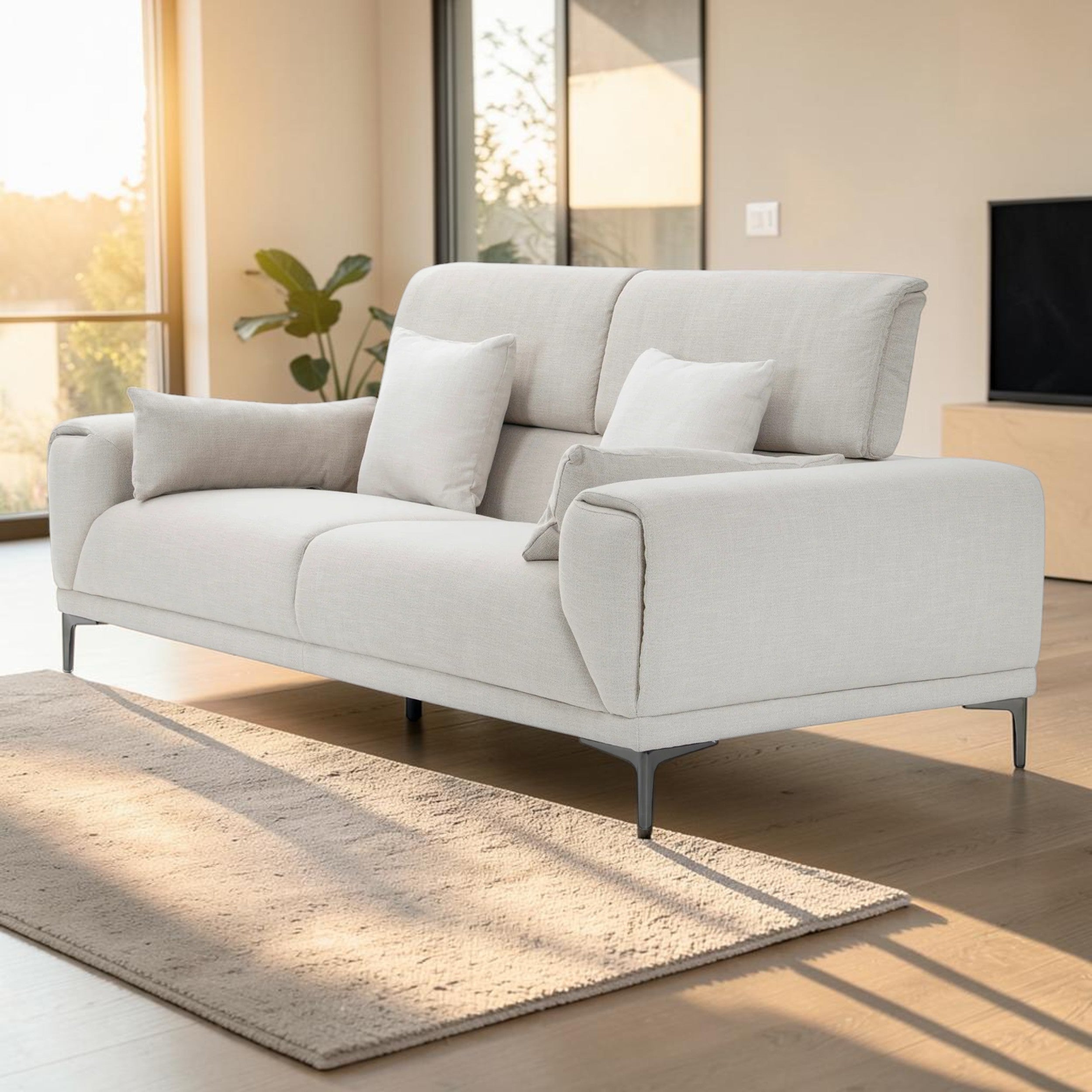 Beige Chenille, Living Room Sofa with Adjustable Backrest