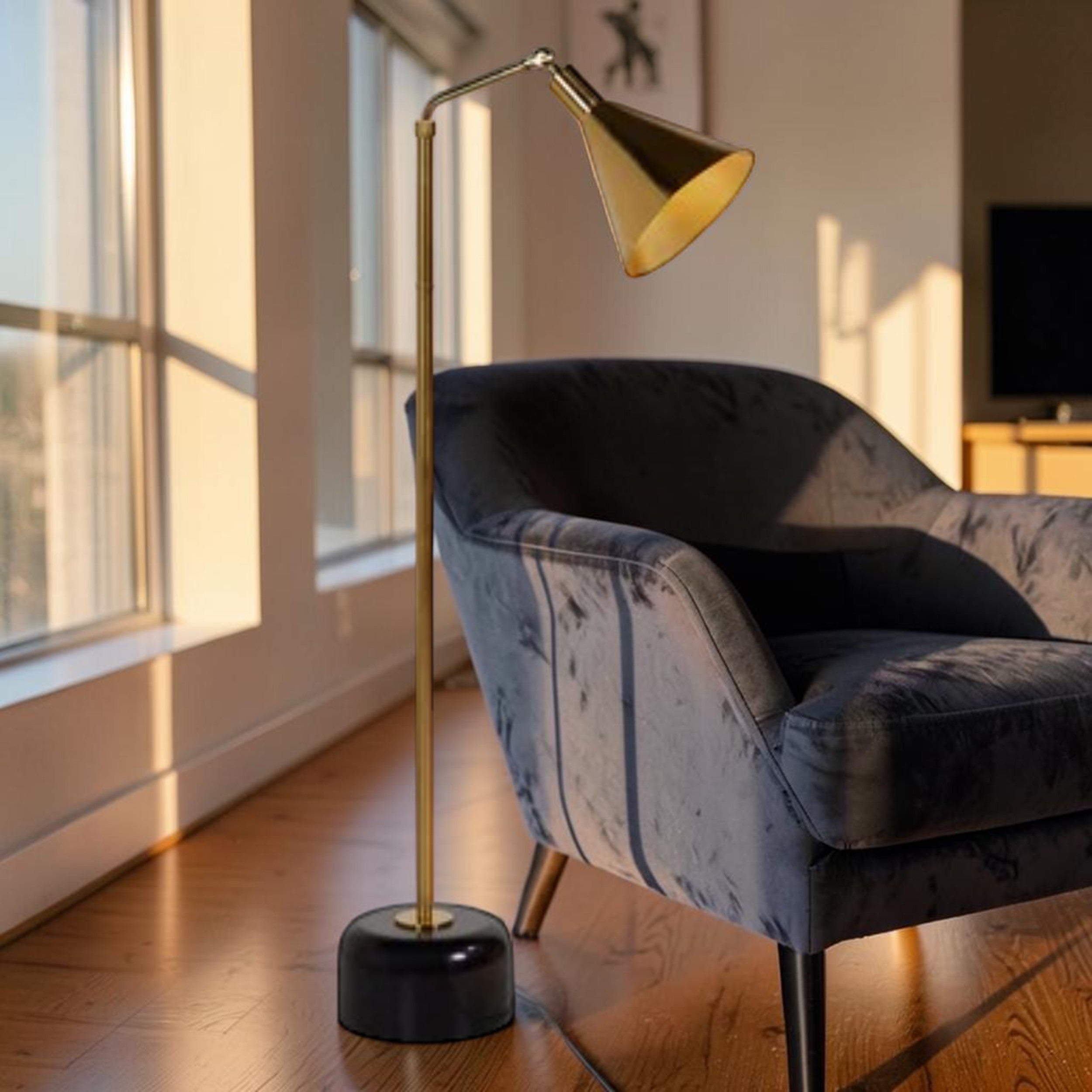 Adjustable Metal, Floor Lamp with Antique Gold Finish