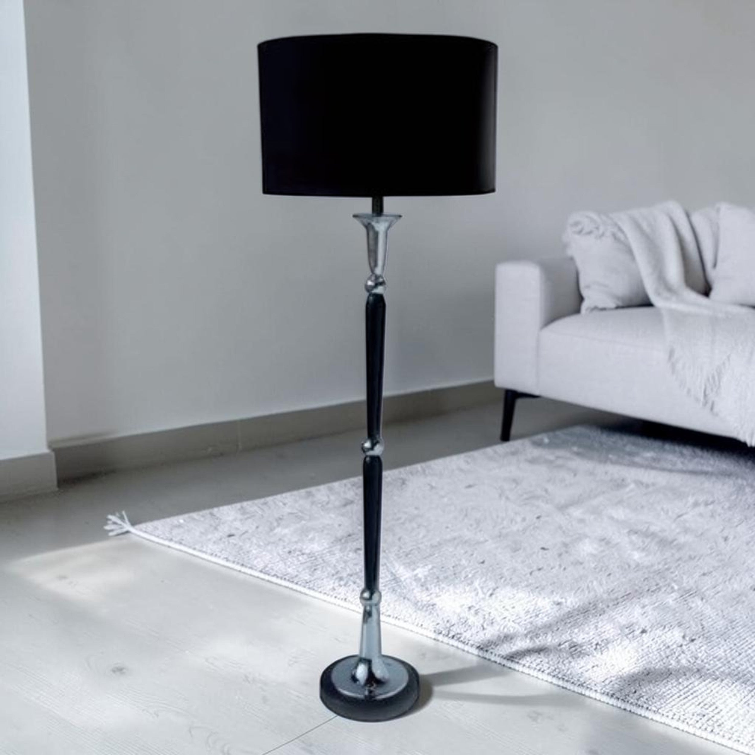 Modern Chrome Floor Lamp with Black Shade