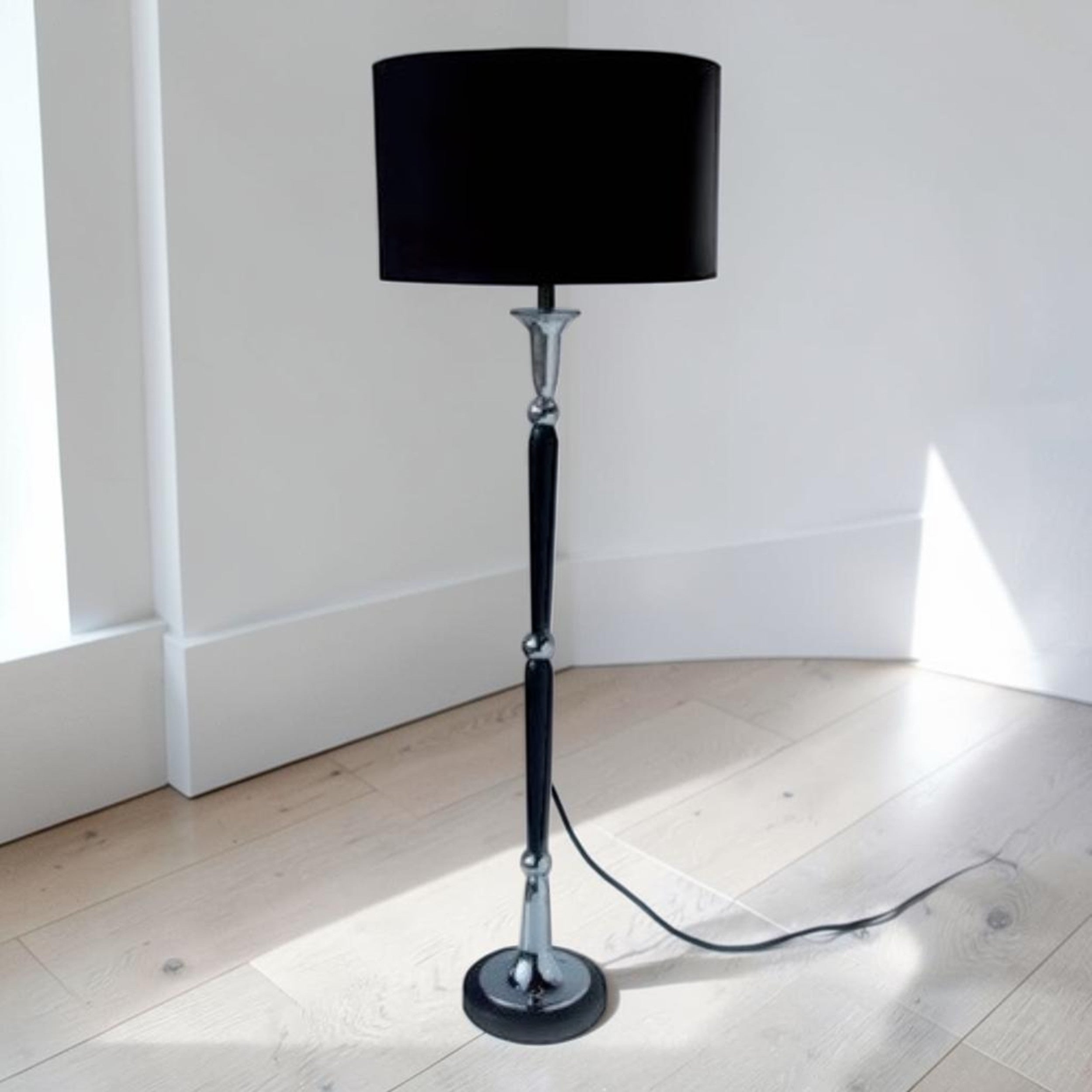 Modern Chrome Floor Lamp with Black Shade