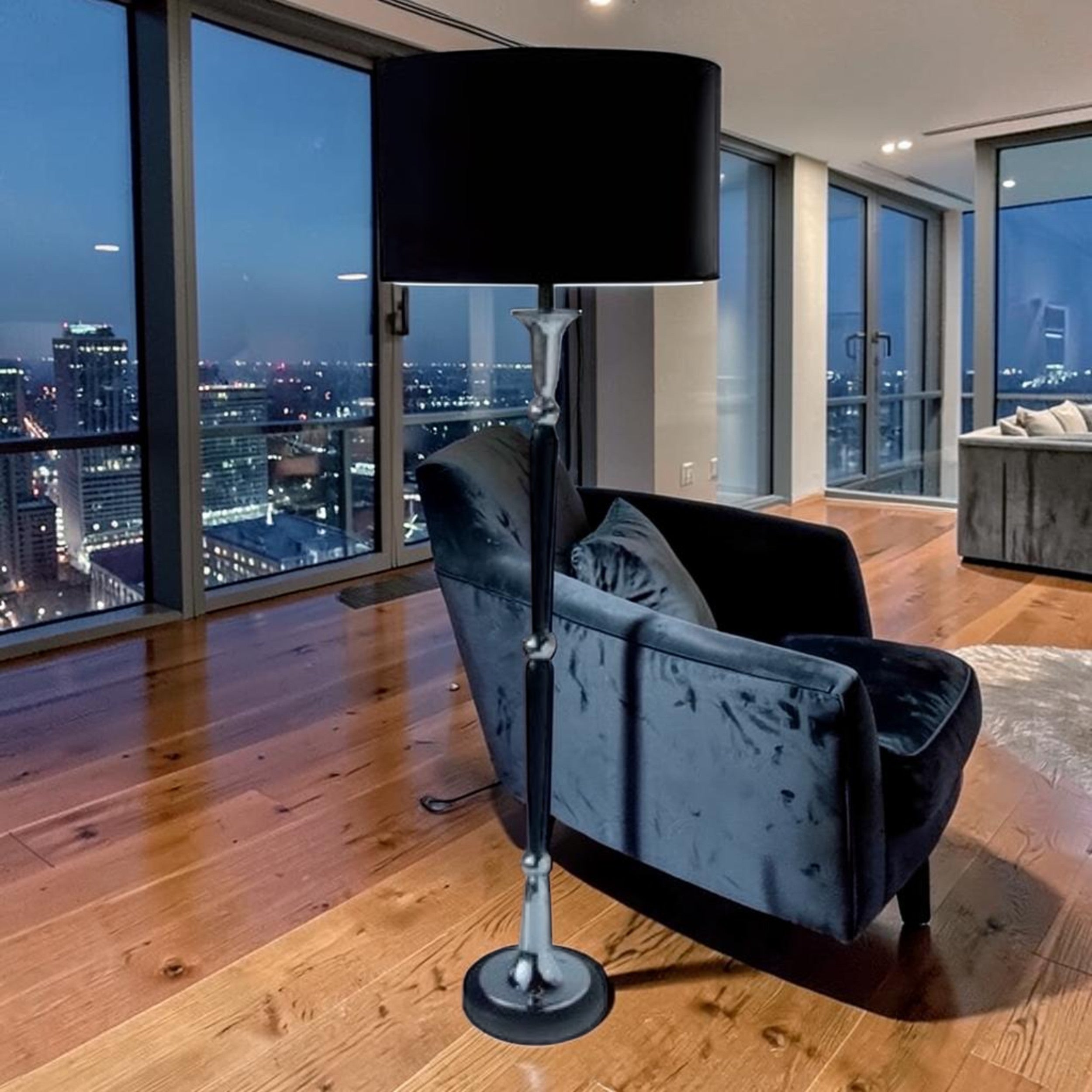 Modern Chrome Floor Lamp with Black Shade