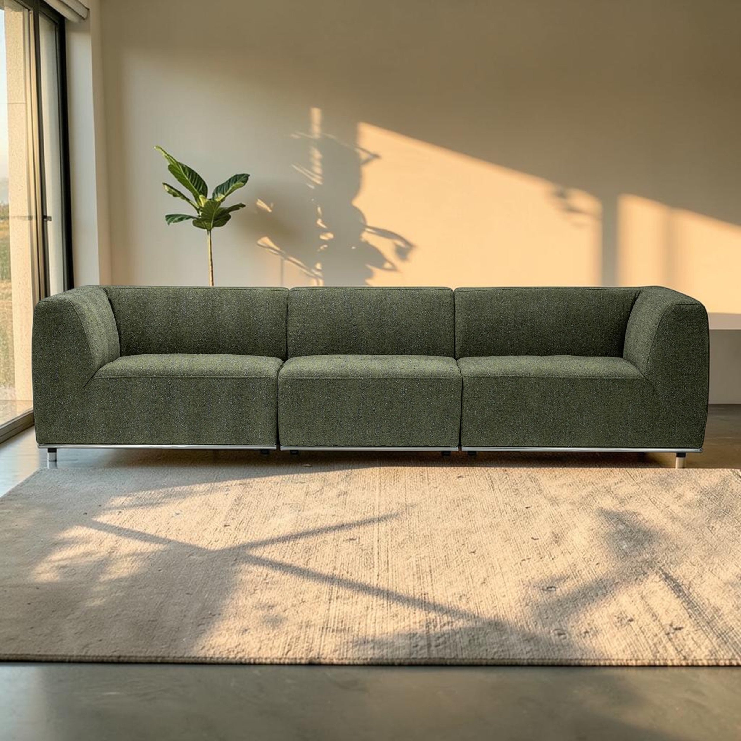 Modern Moss Green, Living Room Sofa with Nickel Base