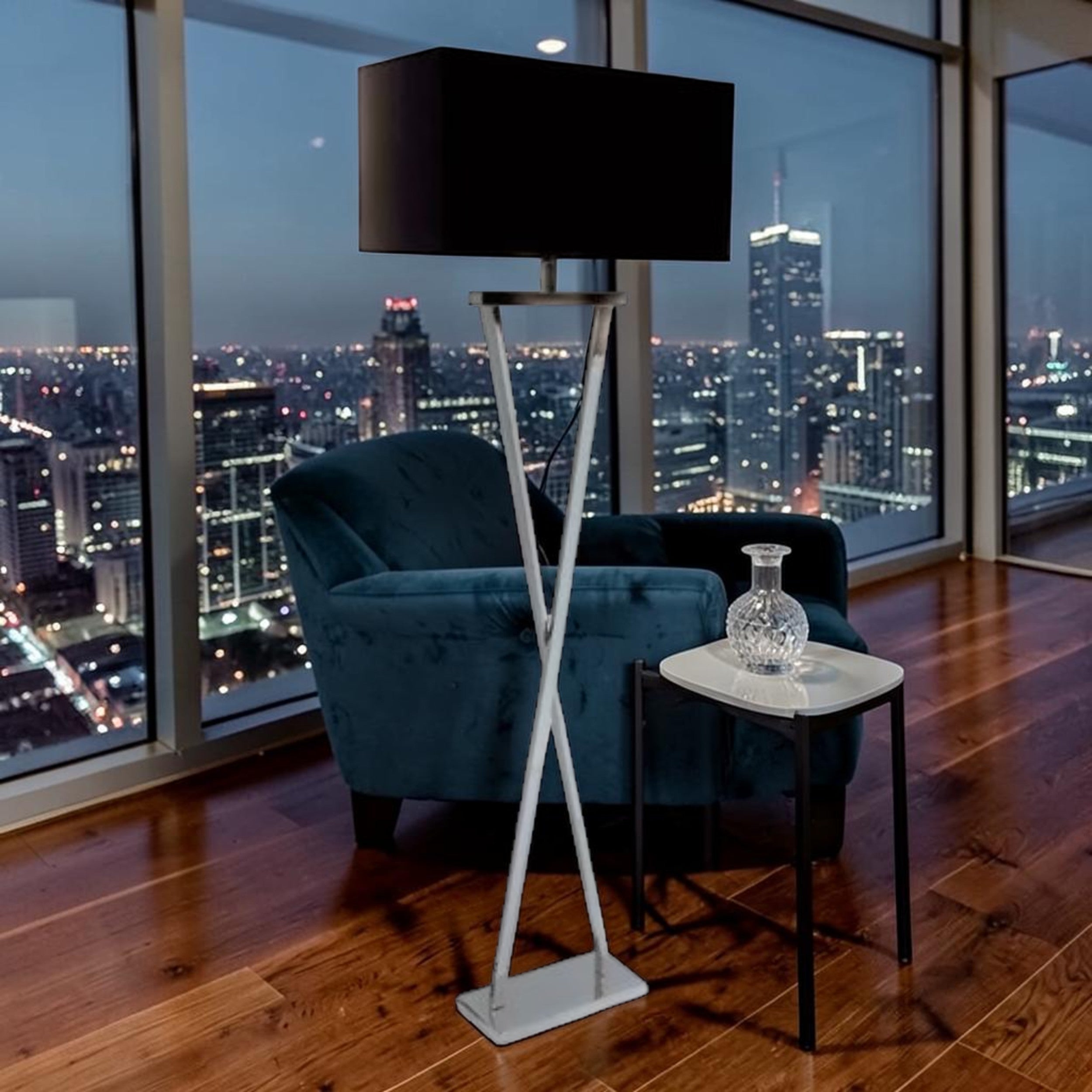 Modern Floor Lamp with Stainless Steel X-Base