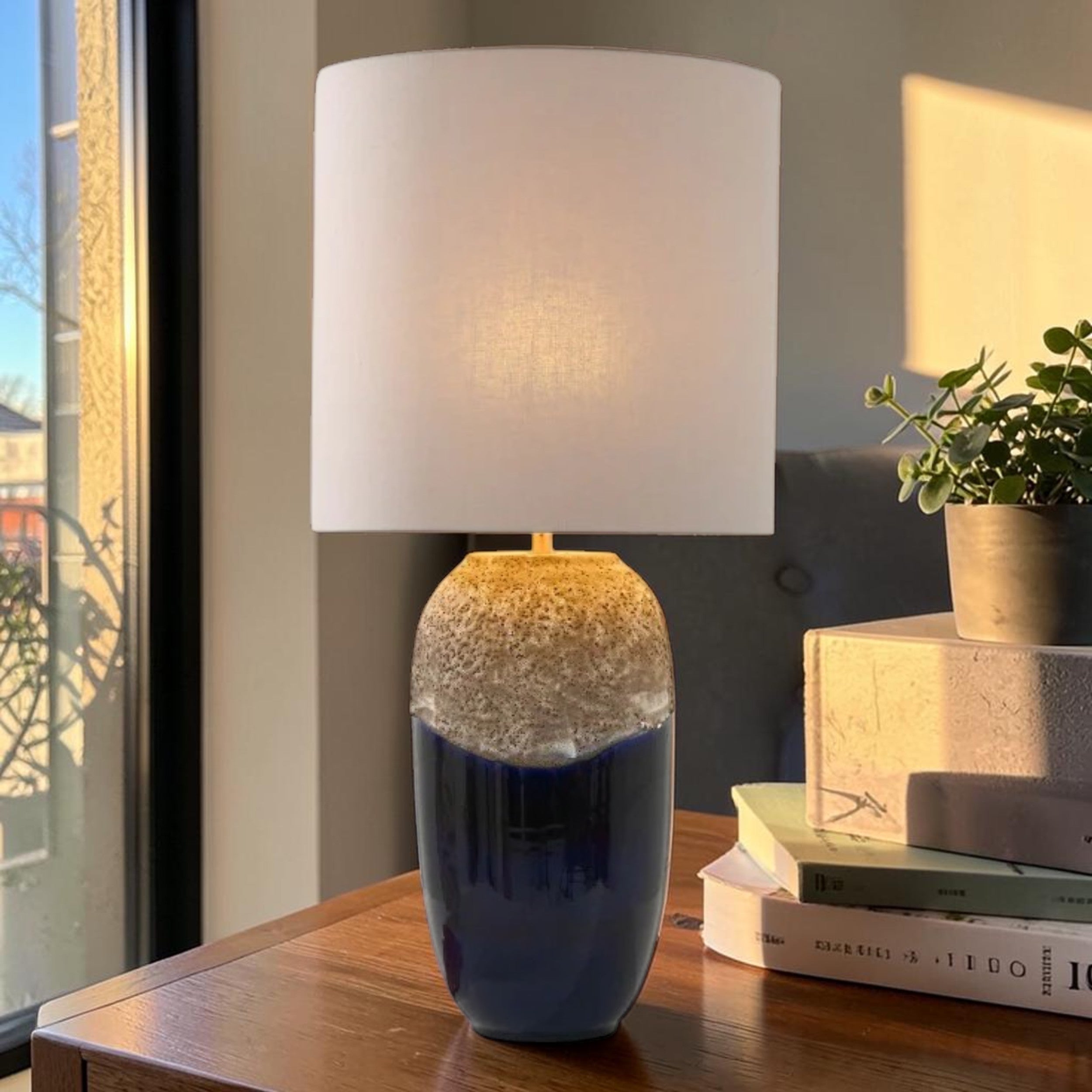 Vintage Ceramic, Table Lamp with Blue Glazed Base