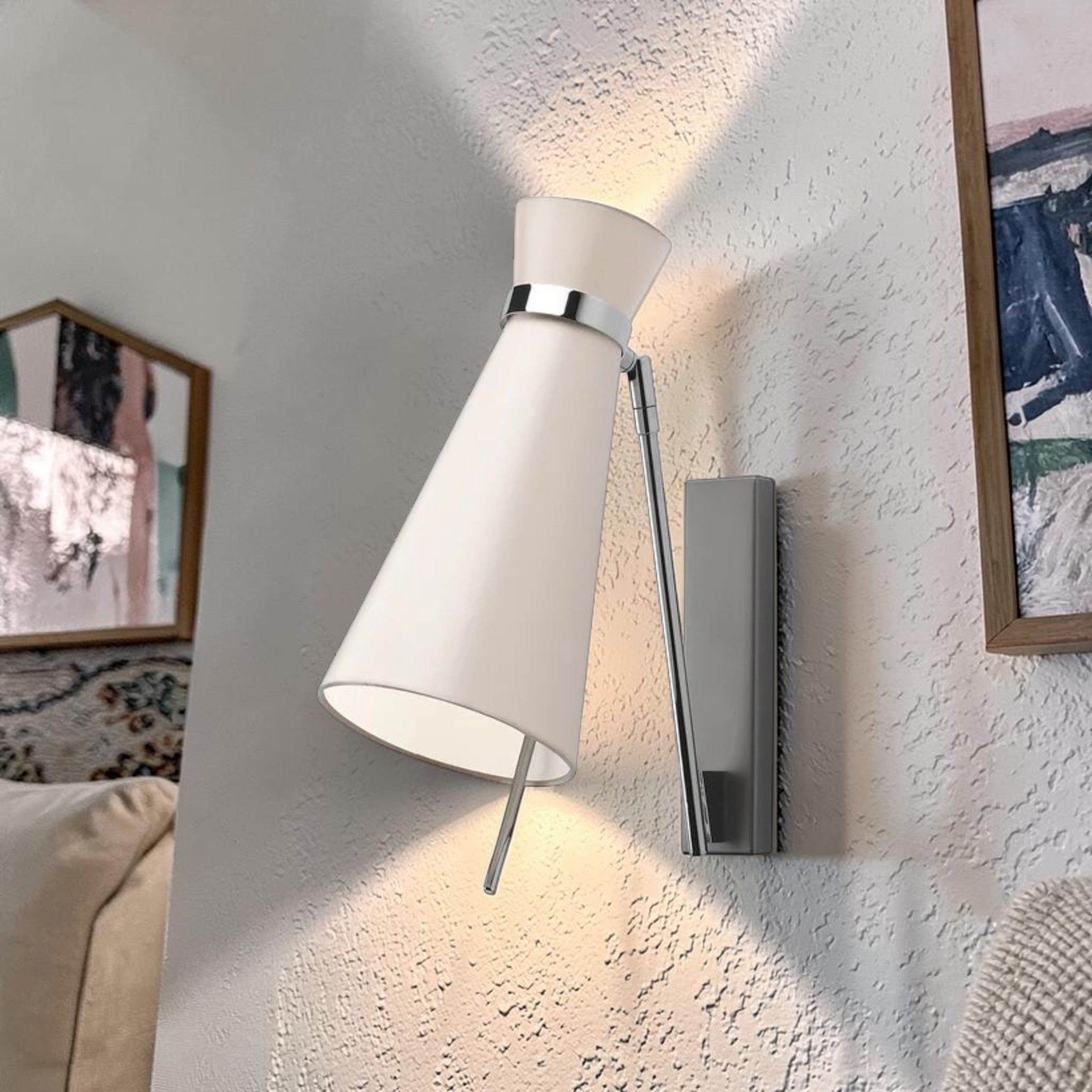Adjustable, Chrome Wall Light with Conical Shade