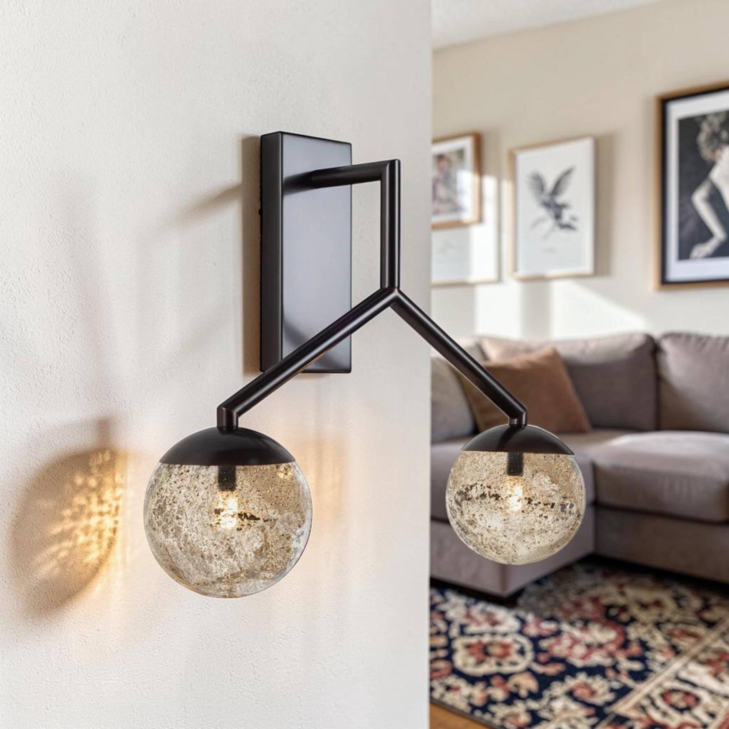 Modern Double Globe, Wall Light with Textured Glass Shades