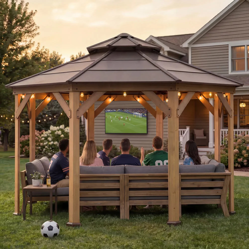 Octagon Wood Gazebo with Steel Hardtop Roof, 13 ft.