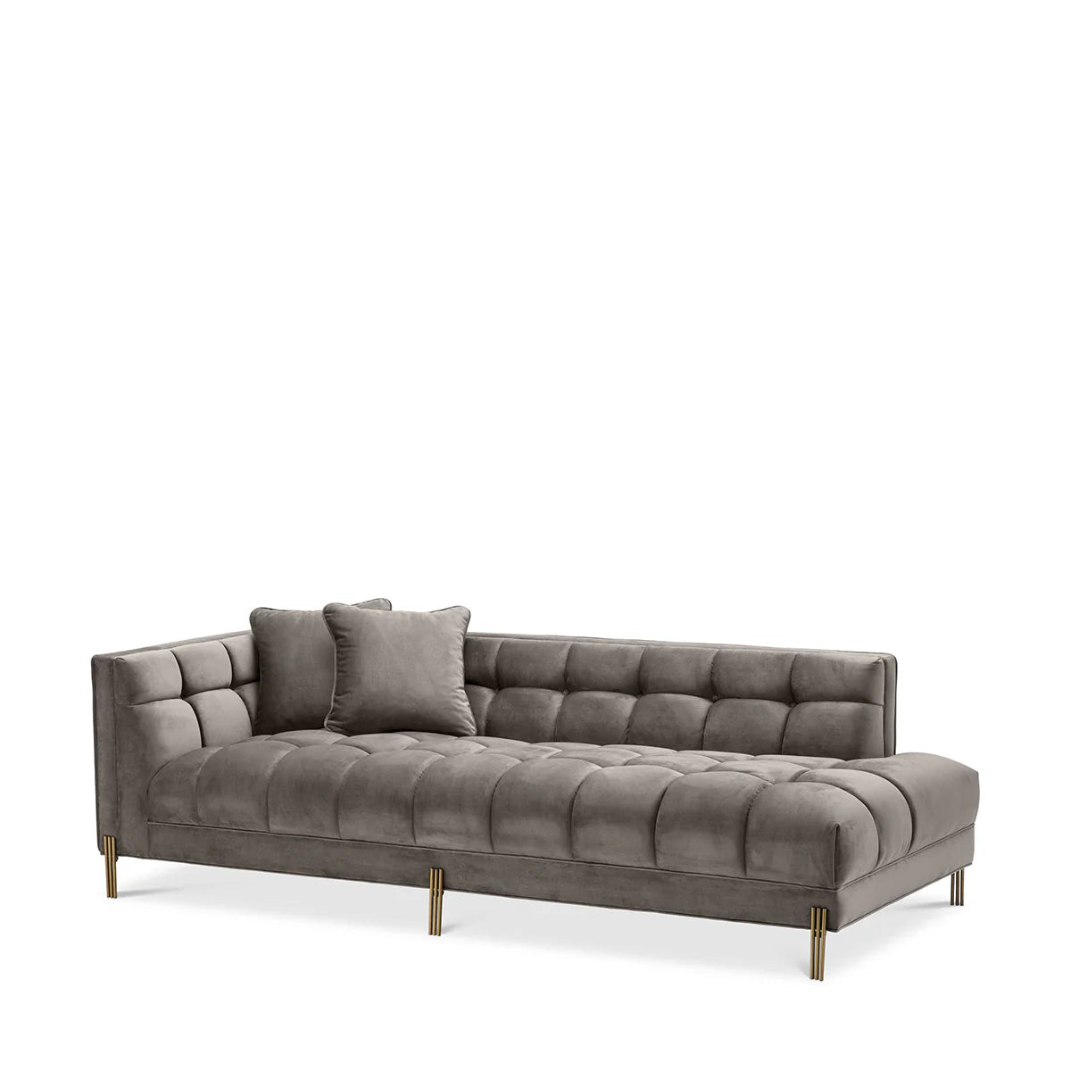 Tufted Gray Velvet, Living Room Lounge Sofa with Gold Legs