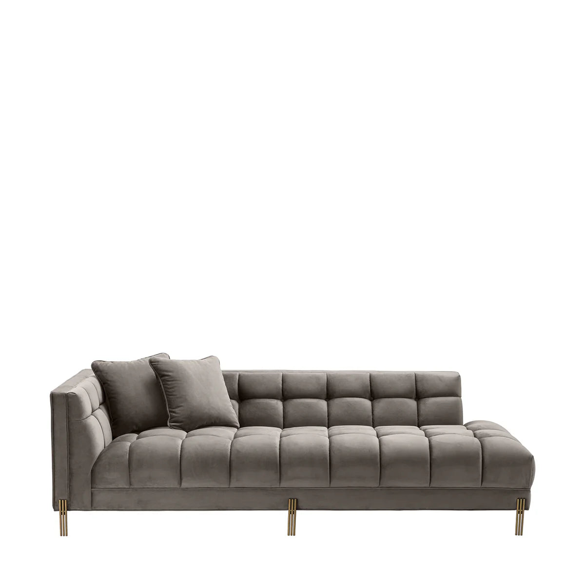 Tufted Gray Velvet, Living Room Lounge Sofa with Gold Legs
