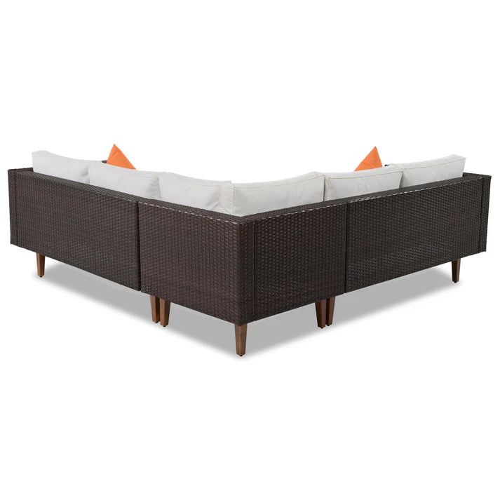 4 Piece Outdoor Wicker Sofa Set with Coffee Table and Cushions