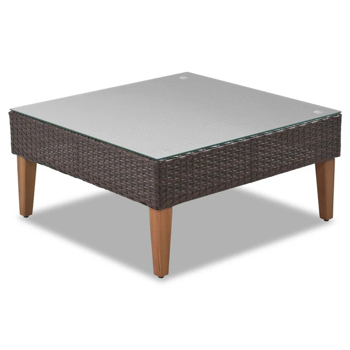 4 Piece Outdoor Wicker Sofa Set with Coffee Table and Cushions