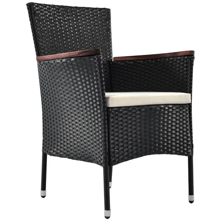 7 Piece Outdoor Dining Set with Acacia Wood Table and Cushioned Wicker Chairs