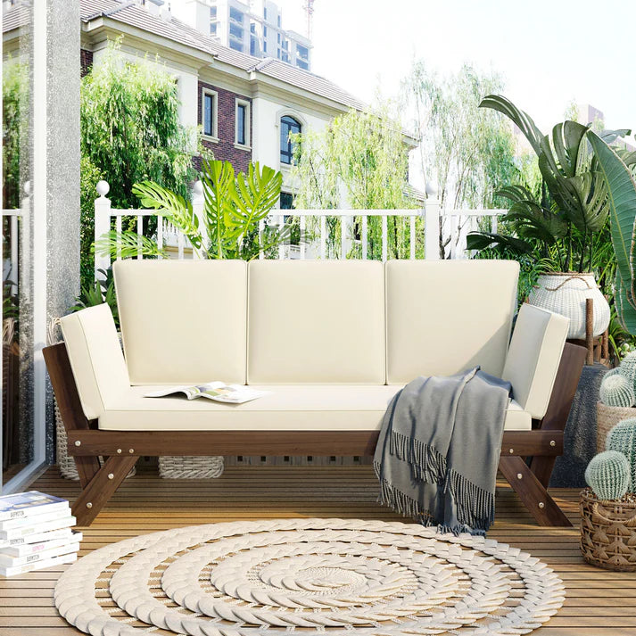 Adjustable Outdoor Wooden Daybed Sofa with Cushions
