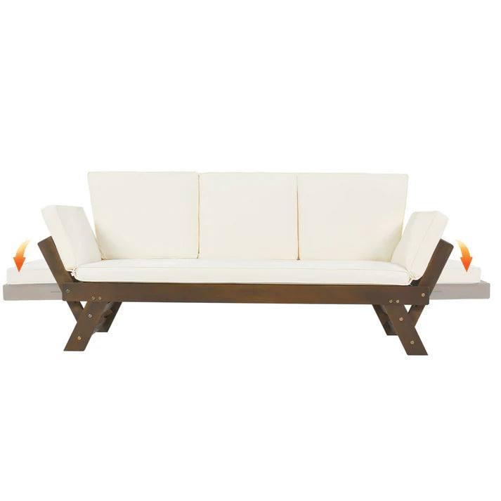 Adjustable Outdoor Wooden Daybed Sofa with Cushions