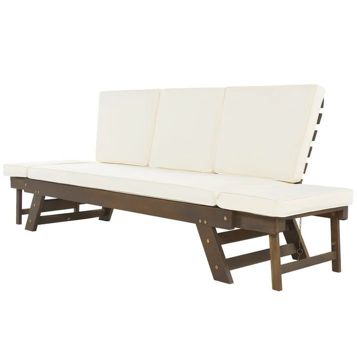 Adjustable Outdoor Wooden Daybed Sofa with Cushions